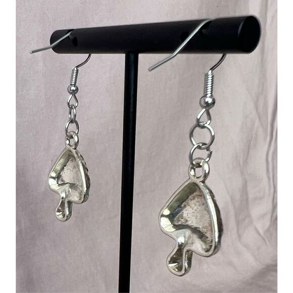 Handmade Silver Dangly Mushroom Earrings - Picture 3 of 3